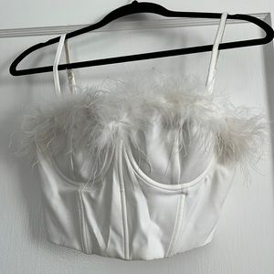 White feather trim bustier crop top
